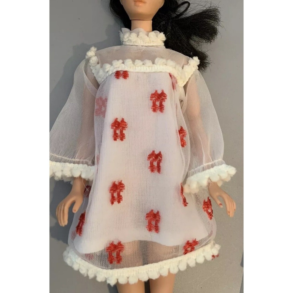 Vintage Barbie sheer white dress with red embroidery mini No Doll Rare
